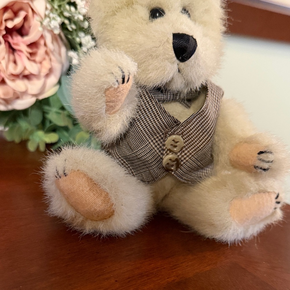 Plush Beige Teddy Bear with Tweed Vest - Picture 3 of 7